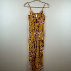 Xhilaration Mustard Yellow Floral Spaghetti Strap Jumpsuit Women’s M